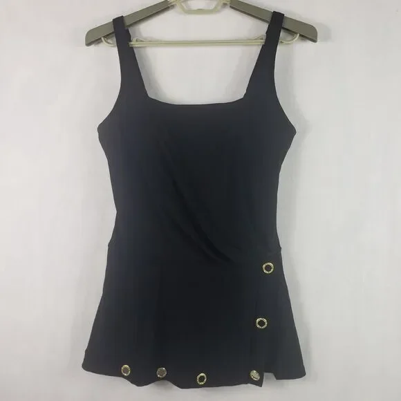 Beyond Control Swimdress Womens 12 Black One Piece Gold Grommets LXGR00839 - Picture 2 of 15